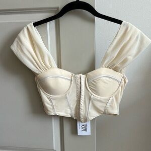 12TH TRIBE CORSET TOP WITH MESH STRAPS COLOR CREAM WITH WHITE LINING SIZE SMALL